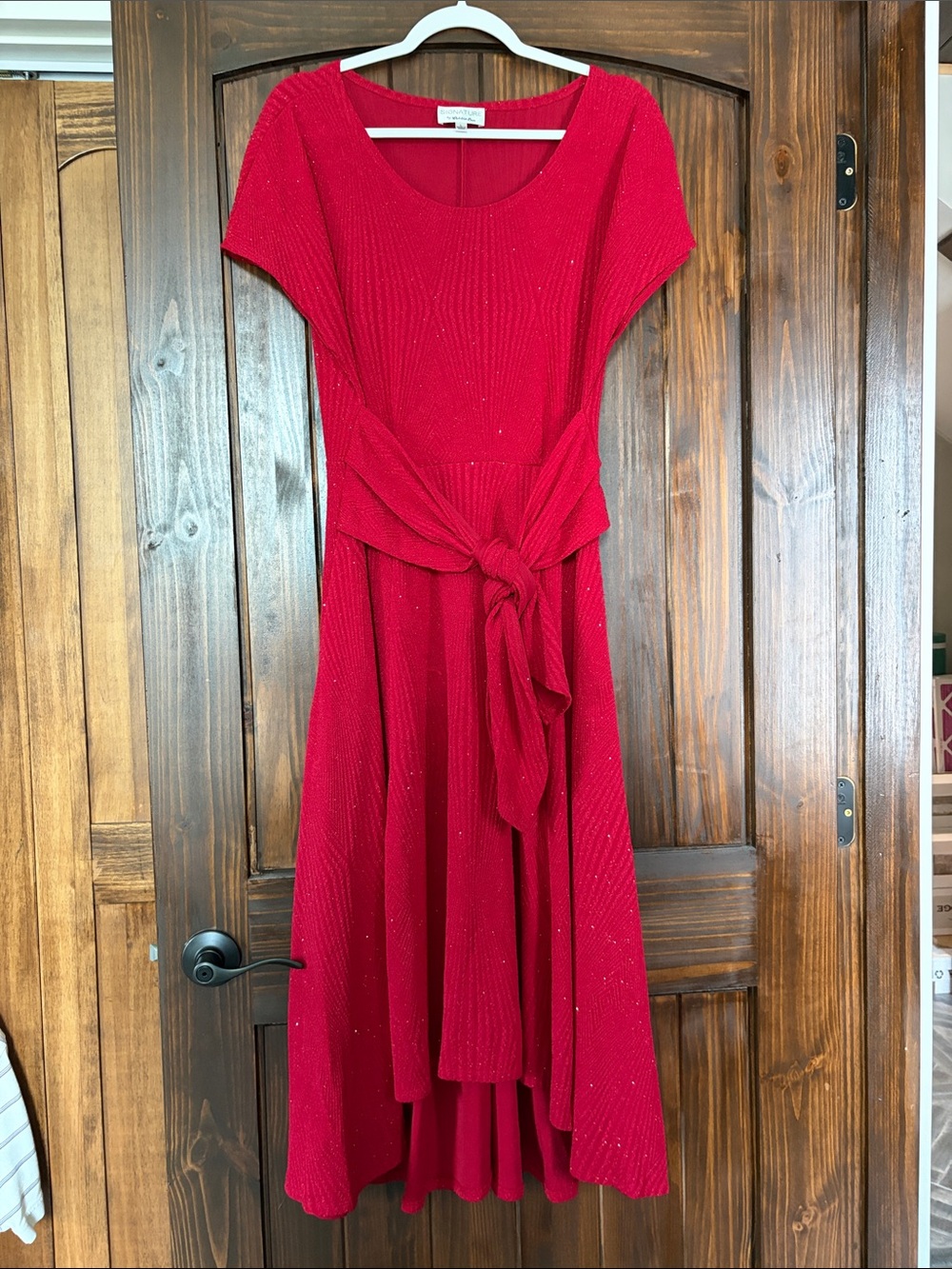 Signature by Robbie Bee Red High-Low Knit Tie-Waist Dress